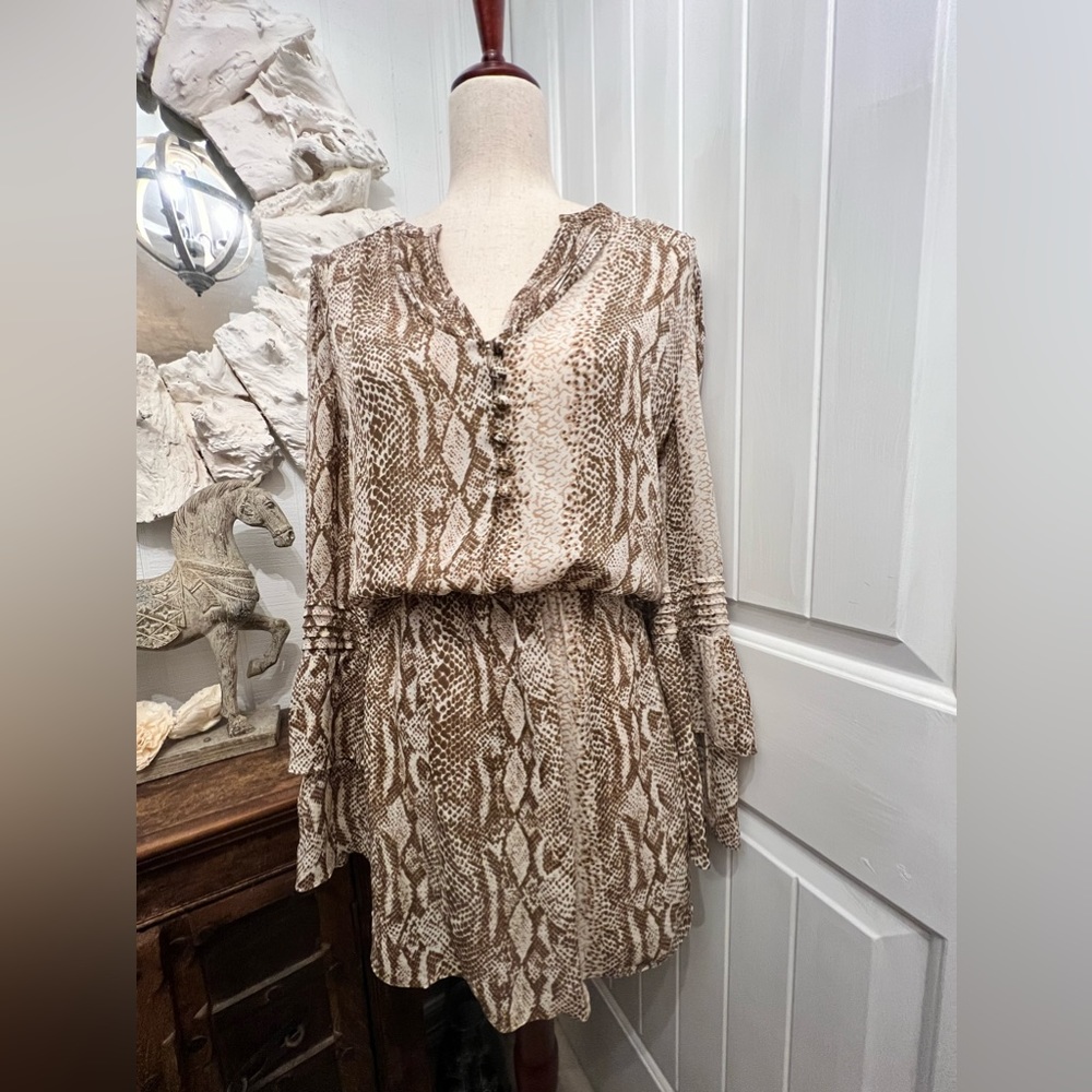 Parker Double Flare Sleeve Dress in Snake Print